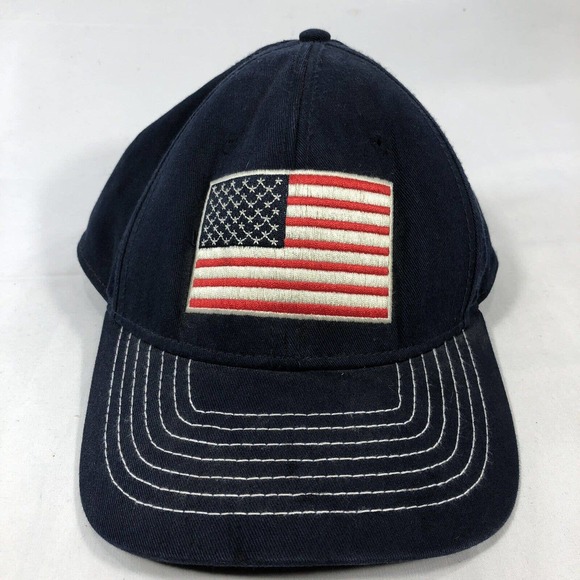 OLD NAVY HAT CAP USA FLAG AMERICAN PATRIOTIC NAVY BLUE SNAPBACK DISCOLORED OSFM - Picture 1 of 16